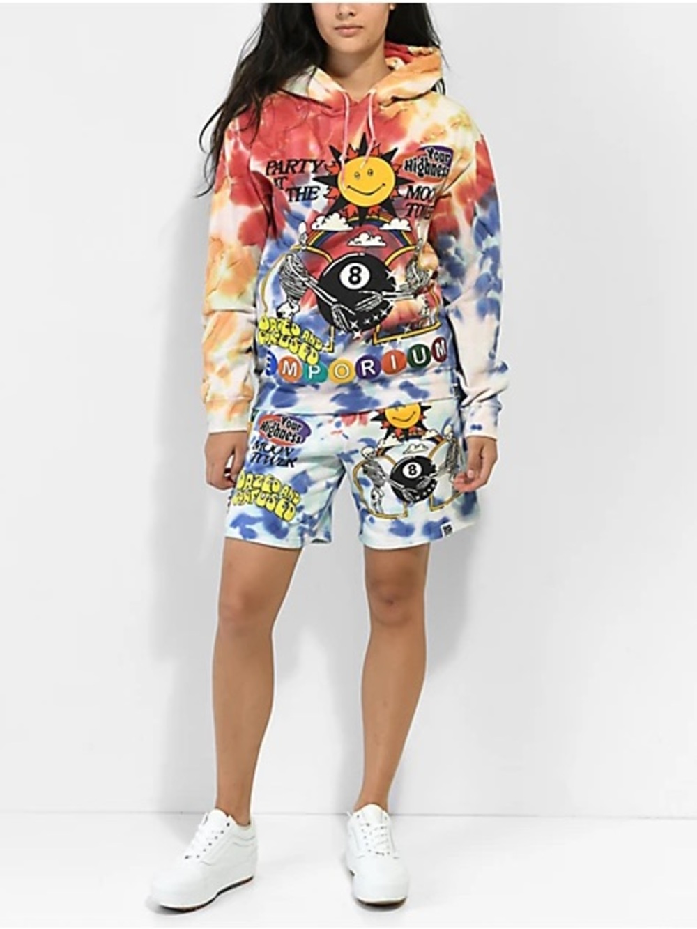 Zumiez Tie-Dye Graphic Hoodie and Shorts Set - Multicolor rare